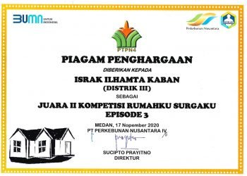 Manajemen PTPN IV Kembali Berikan Penghargaan Program Rumahku Surgaku