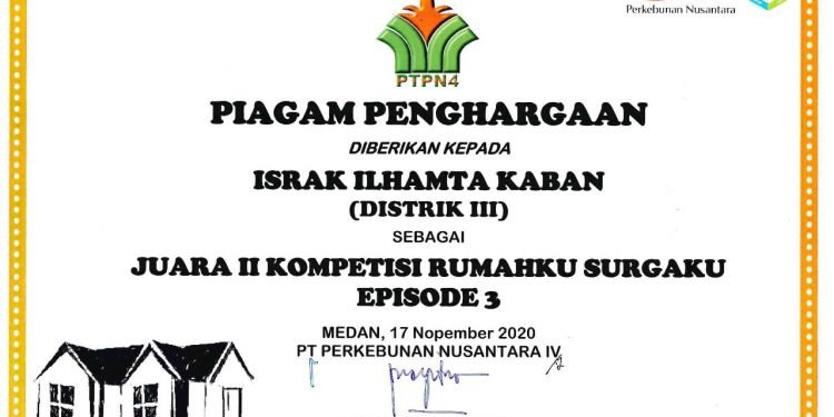 Manajemen PTPN IV Kembali Berikan Penghargaan Program Rumahku Surgaku
