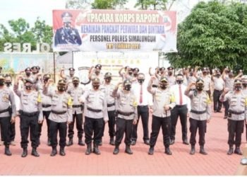 Kapolres Simalungun Pimpin Upacara Korps Raport Kenaikan Pangkat Di Lapangan Apel Polres