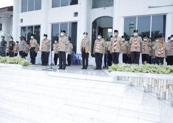Bupati Asahan Pimpin Upacara Peringatan Hari Gerakan Pramuka Ke-60 Tahun 2021 Tingkat Kwartir Cabang Gerakan Pramuka Asahan