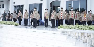 Bupati Asahan Pimpin Upacara Peringatan Hari Gerakan Pramuka Ke-60 Tahun 2021 Tingkat Kwartir Cabang Gerakan Pramuka Asahan