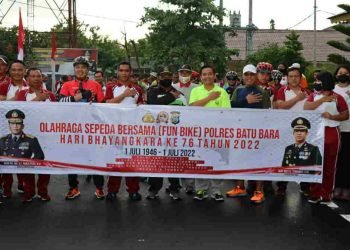 Peringati HUT Bhayangkara Ke -76 Tahun, Polres Batu Bara Gelar Olahraga Sepeda Bersama (Fun Bike)