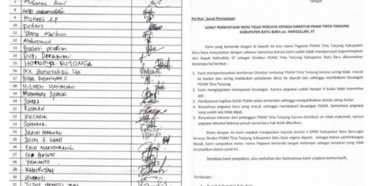 Pegawai PDAM Tirta Tanjung Layangkan Surat ke DPRD, Minta Dirut Segera Diganti