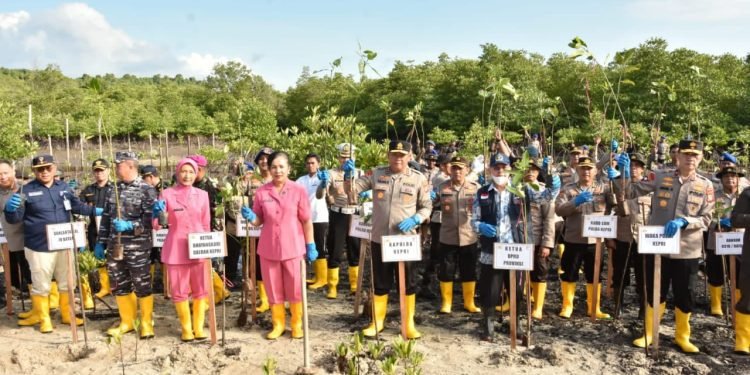 Polda Kepri Beserta Jajaran Laksanakan Penanaman Bibit Mangrove Secara Serentak dalam Rangka HUT Bhayangkara Ke – 77