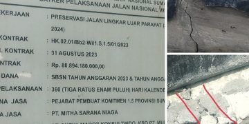 Proyek Preservasi Jalan Lingkar Luar Parapat Senilai 80 Milyar Sudah Patah