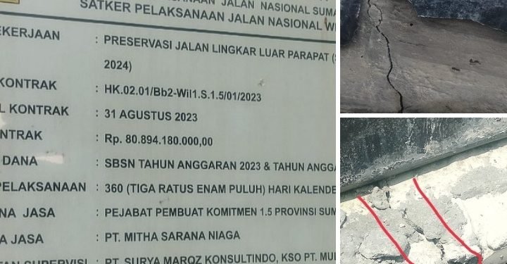 Proyek Preservasi Jalan Lingkar Luar Parapat Senilai 80 Milyar Sudah Patah