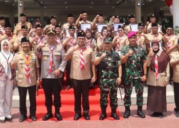 Kapolres Langkat Hadiri Upacara Hari Pramuka Ke – 63 Tahun 2024 Di Alun Alun Tengku Amir Hamzah
