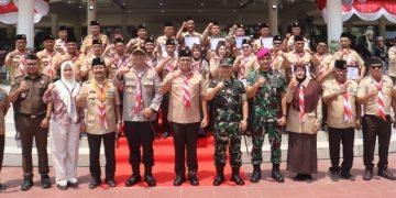 Kapolres Langkat Hadiri Upacara Hari Pramuka Ke – 63 Tahun 2024 Di Alun Alun Tengku Amir Hamzah