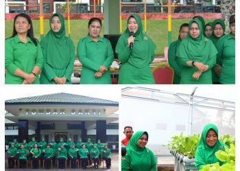 Ketua Persit Cabang XVIII Brigif 7 PD I/BB melaksanakan Olahraga bersama Persit KCK Ranting 3 Yonif 122 di Mako Yonif 122/TS