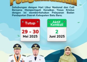 Bapenda Batu Bara Umumkan Libur Bersama dalam Rangka Kenaikan Yesus Kristus